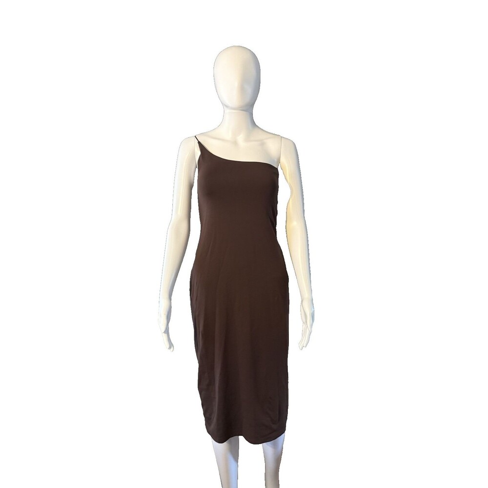Aritzia Babaton Chocolate Brown One Shoulder Contour Body Con Midi Dress SZ M